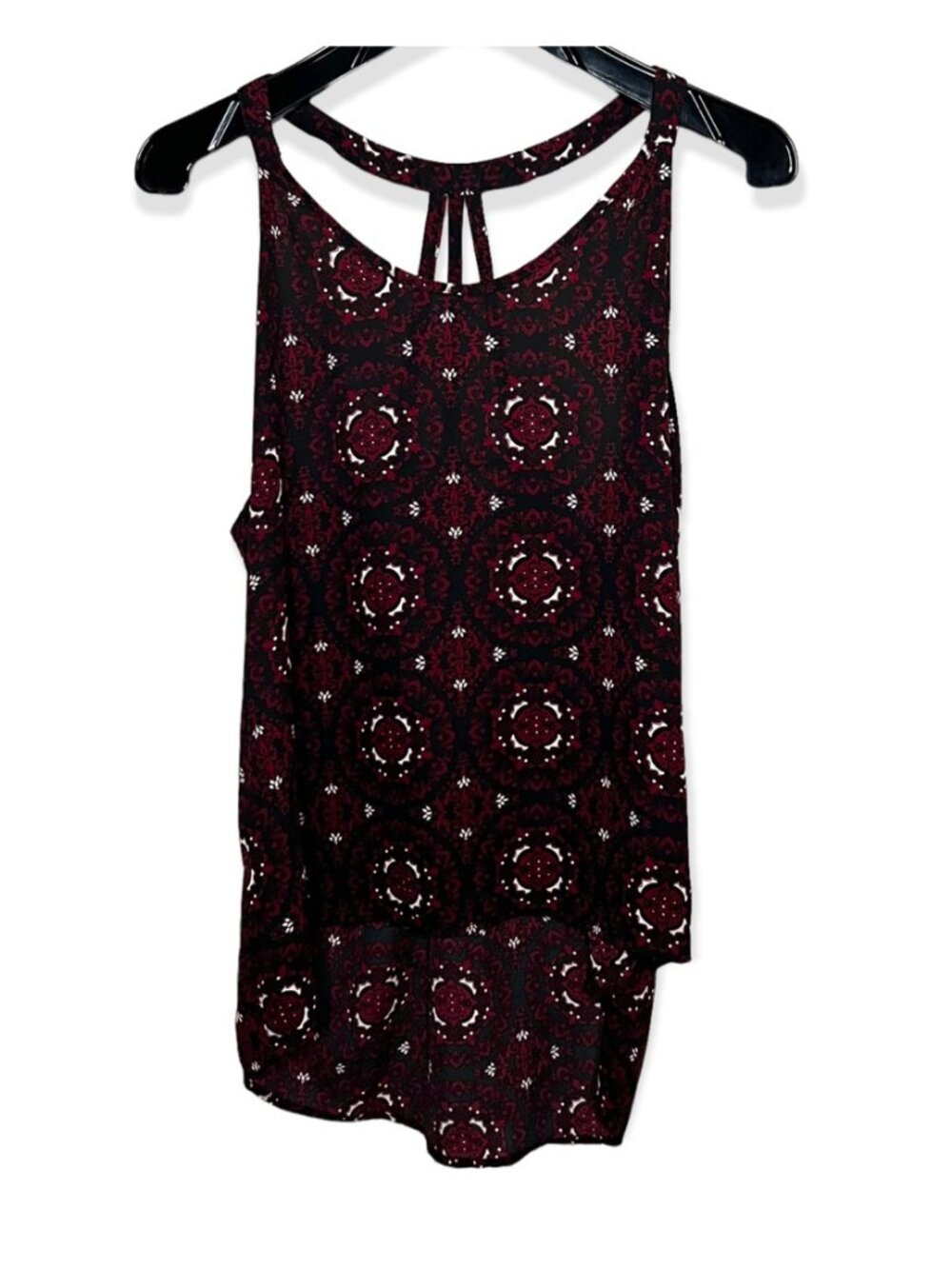 Red Black Mandala Pattern High-Low Hem Strappy Racerback Tank